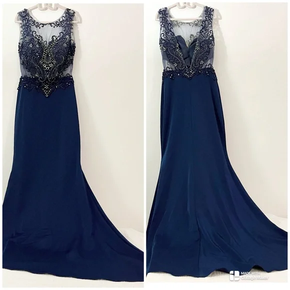 Sumptuous Navy Blue Embellished Evening Gown size 0 - Picture 15 of 16